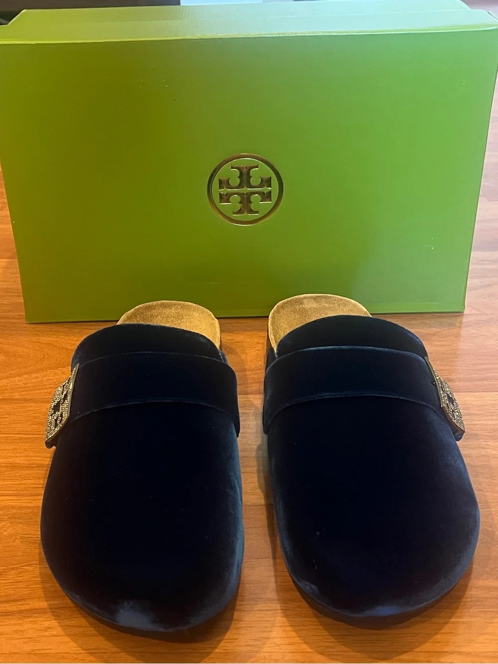 Tory Burch Mellow Pave Velvet Mule in Ocean/Silver - size 8.5M - NIB